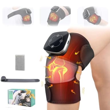 Masseur de Genou Sans Fil, 3 en 1 Appareil de Massage des Genoux avec 5 Niveaux de Lumière Rouge Compresse de Chaleur 3 Niveaux de Massage Pour les Genoux, les épaules et les Coudes
