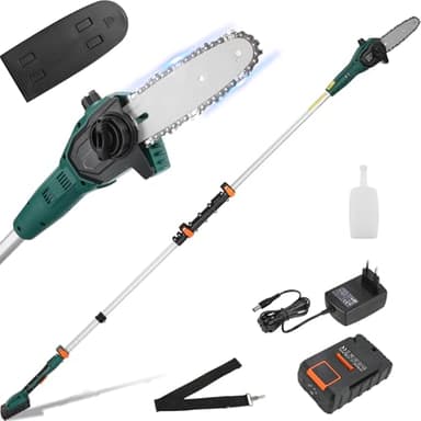 Élagueur sur Perche sans Fil, Perches Élagueuses Électrique, avec Tube d'Extension, Chargeur Rapide/Batterie Li-Ion 20 V 2,5 Ah, Vitesse de Chaîne 6m/s, Longueur de Lame 24cm, Tige en Aluminium, Léger