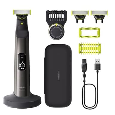 Philips OneBlade Pro 360 Authentique Visage+Corps - Tondeuse à barbe électrique, rasoir et tondeuse corps, 2 lames 360, 1 sabot avec 20 hauteurs de coupe, 1 kit Corps, 1 socle de charge, QP6652/35
