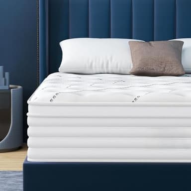 Queblox Matelas 180 x 200 cm, épaisseur 28 cm Matelas en boîte Matelas à Ressorts ensachés 7 Zones Fermeté Moyenne Isoler Les mouvements Tissu tricoté Blanc Doux Certifié Oeko-Tex