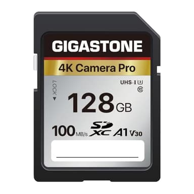 Gigastone Carte Mémoire SDXC 128 Go, 4K Caméra Pro Série, Vitesse de Transfert allant jusqu'à 100 Mo/s. Compatible avec Canon Nikon Sony Caméscope, A1 V30 UHS-I Classe 10 pour 4K UHD Vidéo