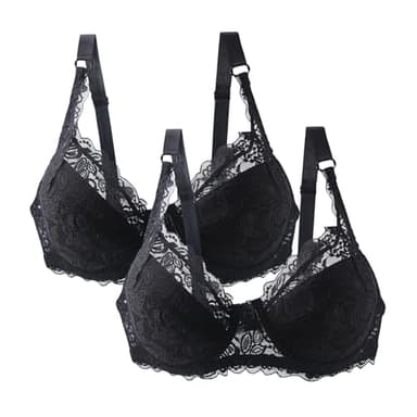 Lot de 2 soutiens-gorge à armatures pour femme - Grandes tailles - Dentelle push-up - Avec bretelles réglables - Léger et respirant - Sous-vêtements confortables - Col en V profond, Noir , 95C