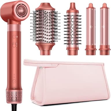 HITTIONA Sèche Cheveux & Air Styler, 5 en 1 Brosse Soufflante avec Séchage Rapide, Sans Dommages Causés par Volumisation, Bouclage, Lisser, Trousse de Rangement Offerte - Idée Cadeau Parfaite