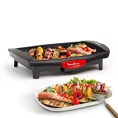 Moulinex Barbecue électrique d’intérieur, 1800 W, Revêtement antiadhésif, Format compact, Bac de récupération des jus, Thermostat réglable, Plancha, Accessimo CB560811