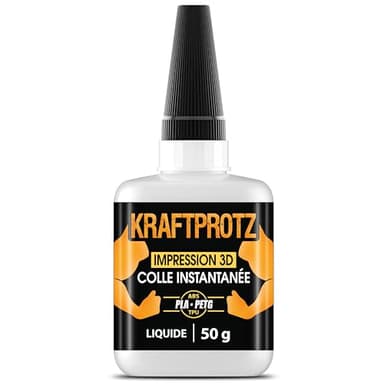 Colle liquide impression 3D extra forte 50 g – super glue XXL pour PLA, ABS, PETG, TPU & plus – fluide, transparente & résistante à l’eau/chaleur – aiguille anti-séchage – réparations précises
