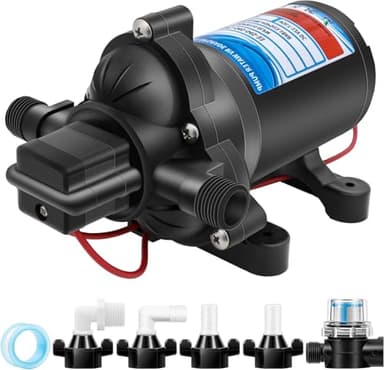 Pompe à Eau à Membrane 12 V 4 GPM/ 15,0L /min 3 Chambres 45 PSI Pompe à pression auto-amorçante à la demande Pompe a eau Camping Car avec Démarrage et Arrêt Automatiques