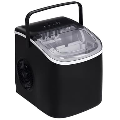 HOMCOM Machine à glaçons, 12kg en 24h, 9 glaçons en 6-12 minutes, ice maker portable avec poignée, panier et pelle, machine à glaçons pour maison, cuisine, bureau, bar, noir