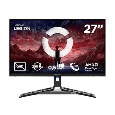 Lenovo Legion R27qe Gen2 - Écran Gaming 27'' (QHD, IPS, 200 Hz, 0.5 ms, HDMI+DP, Câble DP, AMD FreeSync Premium) Réglage en Inclinaison - Noir