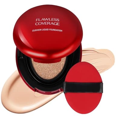 LOPHE Coussin Compact Fond de Teint,Air Cushion Teint Couvrant - Effet Naturel "Peau Nue"- 24 H Correcteur durable Maquillage Hydratant Éclaircissant Pigment,6g,Pêche