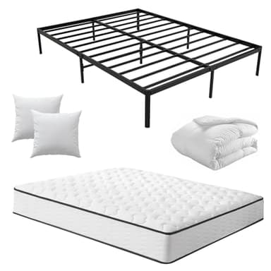 CEYIRO Ensemble Matelas 160x200 et Lit et Couette et 2Oreillers(Pack Matelas 160x200+Lit Métal)