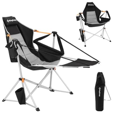KingCamp Chaise de Camping Pliante avec Repose-Pieds Amovible Chaise à Bascule Portable Fauteuil Camping Légère avec Porte-gobelet Chaise Pliable pour Randonné Pique-Nique Jardin Pêche Plage