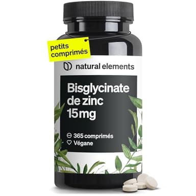 Zinc Bisglycinate Pur 15mg – 365 Comprimés Végétaliens – Zinc pour Plus d'un An – Antioxydant et Beauté – pour une Peau Saine – Système Immunitaire – Sans Additifs