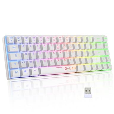 The G-Lab - Keyz Hydrogen WL- Clavier Gamer sans Fil, Clavier 60% Semi-mécanique, Azerty, RGB Multicolore - Clavier Gaming sans Fil Silencieux, Format Compact TKL - PC/PS4/PS5- New (Blanc)