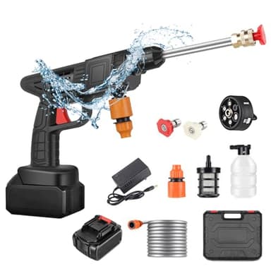 Nettoyeur Haute Pression sans Fil Max 90 Bar avec Buse Multi-pulvérisation 6 en 1, Tuyau de 5M, Lance D'extension, Outil de Nettoyage de Voiture en Plein Air pour Animaux de Compagnie et Jardin