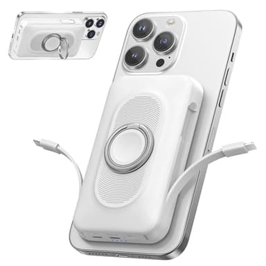 Batterie Externe magnétique 20000mAh 22,5W PowerBank avec MagSafe，4 en 1 Charge Rapide Power Bank avec Type-C/iOS câble, Portable Batterie Externe Support pour iPhone 16-12/Mini/Pro/Pro Max/Plus