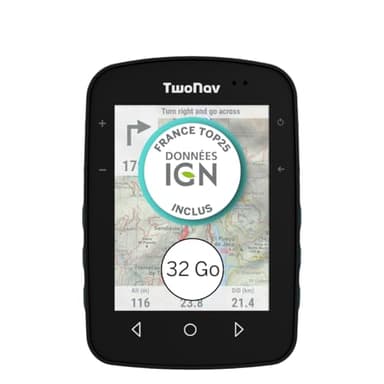 TwoNav Terra (32 Go) + Carte 5 Dalles de France IGN Top25, GPS de Sports avec écran Large 3,7 Pouces pour Montagne, randonnée, VTT, vélo
