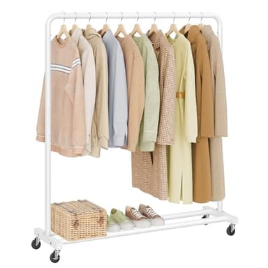 SONGMICS Portant à Vêtements, sur Roulettes, Portemanteau Mobile, 2 Roulettes avec Freins, Chambre, Charge Maximale 50 kg, 38 x 110 x 141,5 cm, Blanc Mat HSR016WG01