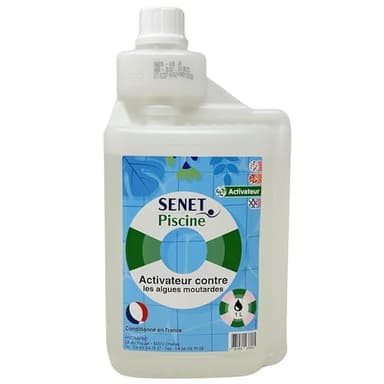Activateur Efficace Contre Les Algues Moutardes pour Piscines - Compatible avec Traitement au Chlore, 1L - Conditionné en France