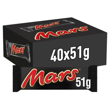 MARS - Barres Chocolat au Lait, Nougat & Caramel - Grand format - 40 barres chocolatées individuelles de 51g