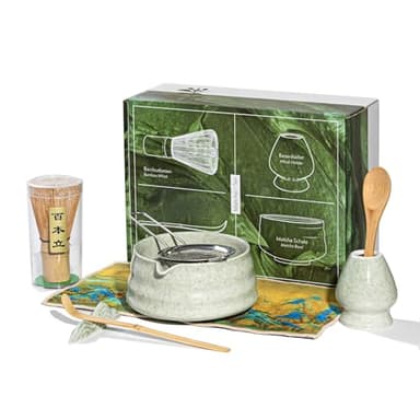 WLZP 8 Pièces Matcha Kit, Matcha Set Comprenant Fouet à Matcha, Bol Matcha, Passoire à Thé, Support de Fouet, Cuillère, Pelle à Thé, Torchon à Thé, Support de Pelle, Idéal pour Amateurs de Matcha
