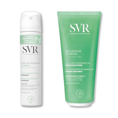 SVR Spirial Pack Déodorant & Anti-Transpirant – Déo-Douche Multi-Zones 24h + Spray Anti-Transpirant 48h – Fraîcheur Intense, Réduit Odeurs & Transpiration, Peaux Sensibles, Visage & Corps