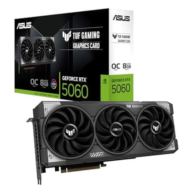 ASUS TUF Gaming GeForce RTX 5060 OC Edition 8GB GDDR7 Gaming Graphics Card (Nvidia GeForce RTX5060 DLSS 4, 3,125 Slot Design, PCIe 5.0, 3X DisplayPort 2.1b, 1x HDMI 2.1b, TUF-RTX5060-O8G-GAMING)