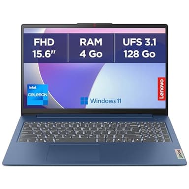 Lenovo IdeaPad Slim 3 15IAN8 - Ordinateur Portable 15.6'' FHD (Intel Celeron N100, RAM 4Go, UFS 3.1 128Go, Intel UHD Graphics, Windows 11 Home en Mode S) Clavier AZERTY Français - Blue