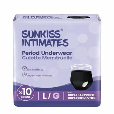 SUNKISS INTIMATES Culottes De Règles Jetables pour Femmes avec Flux Abondants, Sous-vêtements Post-partum Non Parfumés, Noir, Taille L, 10 Unités