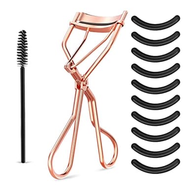 WLLHYF Kit de recourbe-cils avec 10 tampons de recharge en silicone noir et 1 brosse à mascara en métal, outil de maquillage universel pour femmes et filles