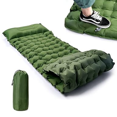 ESMART Matelas Camping Autogonflant Portable, Tapis de Couchage avec Oreiller et Pompe à Pied, Matelas Gonflable Ultraléger pour Camping, Voyage, Randonnée-Vert