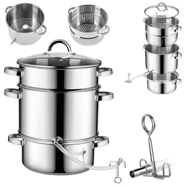 KADAX Presse-fruits à vapeur en acier inoxydable avec couvercle en verre, passe au lave-vaisselle, pour tous les feux, y compris l'induction (argenté, 8 l)