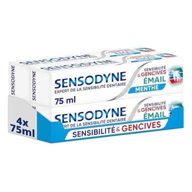 SENSODYNE - Dentifrice Sensibilité & Gencives Email - Double Action Cliniquement Prouvée pour les Dents Sensibles et Problèmes de Gencives - Goût Menthe - Lot 4 x 75 ml