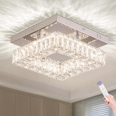 Cainjiazh Modern Lustre à LED en cristal avec télécommande Lustre encastré pour couloir, foyer, cuisine, escalier et placard, 3 couleurs ajustables