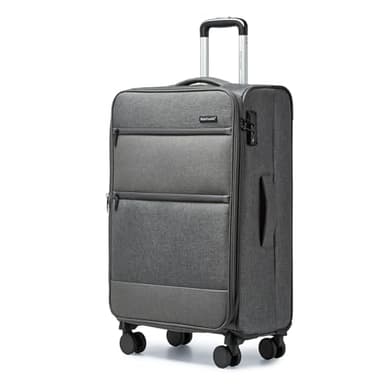 British Traveller Valise Moyenne Taille Souple Valises Soute 63 Liters, Valise Souple Extensible Valise de Voyage à 4 roulettes et Serrure TSA, 69.5x43.5x26 cm (Gris)