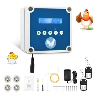 Porte Automatique Poulailler,Couleeur Ouvre-Porte Automatique pour Poulailler avec Minuterie et 2 Télécommandes,Kit de Porte de Poulailler Electrique pour Protéger Le Poulet（Porte Non Incluse