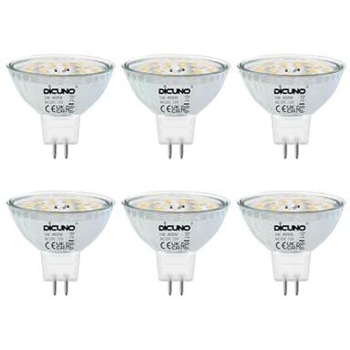 DiCUNO Ampoule LED GU5.3 MR16 12V, 5W Équivalent 50W Halogène, Blanc Neutre 4000K, 500LM, 120° Spot LED Non Dimmable pour Éclairage Intérieur, Lot de 6