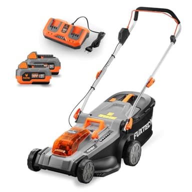 Fuxtec Tondeuse à Gazon sans Fil 40V (2x20V) E2RM37 Set Batteries et Chargeur - Largeur De Coupe 37cm, Hauteur De Coupe Variable, Tondeuse à Gazon Batterie, sans Fil