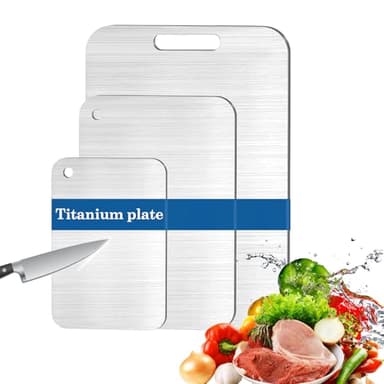 Planche a Decouper en Titane, 3 Pcs Planche a Decouper Inox, Planche Titane Cuisine, Yamato Planche à Découper, Conseil de coupe en titane pour la viande, le pain, les légumes et (D)