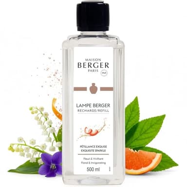 MAISON BERGER – Recharge Lampe Berger Pétillance Exquise 500 ML – Patchouli, Rose, Muguet – Parfum boisé, Floral, fruité, musqué – Anti-odeurs – Fabriqué en France