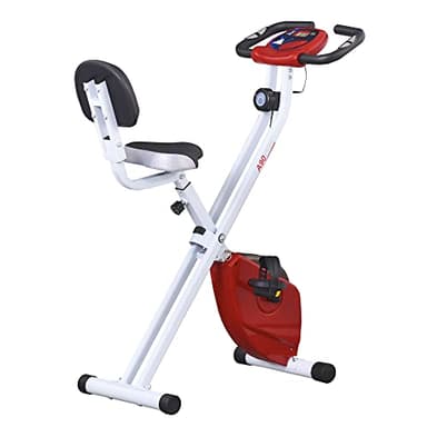 HOMCOM Vélo d'appartement pliable vélo de fitness vélo d'intérieur 8 niveaux de résistance magnétique avec dossier selle réglable écran LCD multifonction capteur fréquence cardiaque rouge
