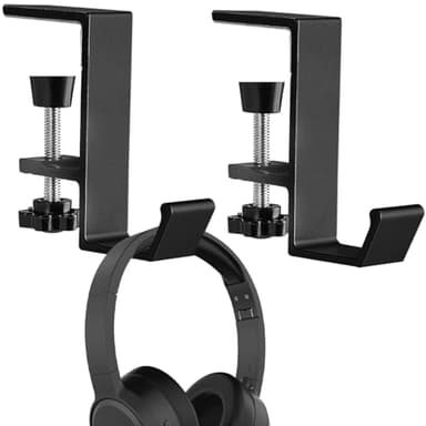 2 Pcs Support pour casque, support de casque, support casque bureau, support de bureau, support casque gamer, support pour clés, poches (Noir rochet monocouche)