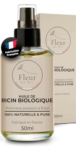 Huile de Ricin BIO 100% Pure et Naturelle - Pressée à Froid - Huile Croissance Cheveux, Cils, huile à Barbe, Ongles, Peau, Vegan, Cosmos Organic, Fabriquée en France, Flacon 50 ml