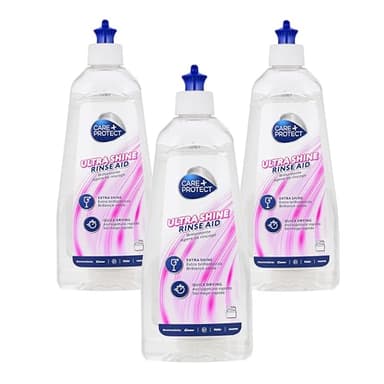 CARE+PROTECT Liquide de Rinçage Brillance Extra - Convient à Tous les Lave-Vaisselle - Puissant Contre les Taches - Accelére le Séchage - 3 Bouteilles de 500ml