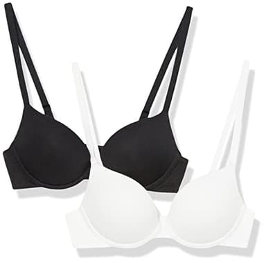 Amazon Essentials Soutien-Gorge Push-Up en Coton Femme, Lot de 2, Blanc/Noir, 100A