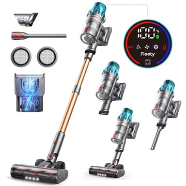 Fieety 550W/45Kpa Aspirateur Balai sans Fil,60Mins Aspirateur sans Fil Puissant Ecran Tactile,Rechargeable Support Mural, Anti-étranglement, Aspirateur balais pour Tapis,Sols Durs,Poils d'animaux