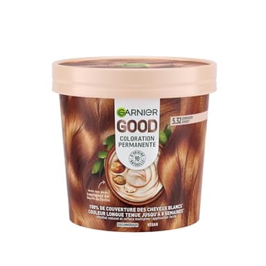 Garnier - Coloration Permanente - Sans Ammoniaque - 90% d'Ingrédients d'Origine Naturelle et Formule Vegan - Beurre de Karité - 100% Couverture Cheveux Blancs - Châtain Doré Cannelle (5.32) - Good