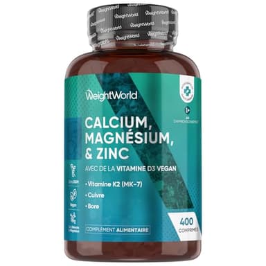 Calcium Magnésium Zinc Vitamine D3 K2 MK7, 400 Comprimés Vegan (+ 1 An de Stock) Complexe Vitamine avec Cuivre, Sélénium, Manganèse & Bore, Multivitamines et Minéraux Adultes 8-en-1