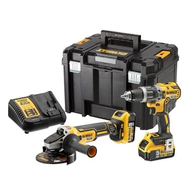 DeWalt DCK2080P2T-QW Kit 2 outils XR 18V 5Ah-Li-Ion Brushless - Perceuse visseuse percussion compact DCD796 - Meuleuse 125mm DCG405