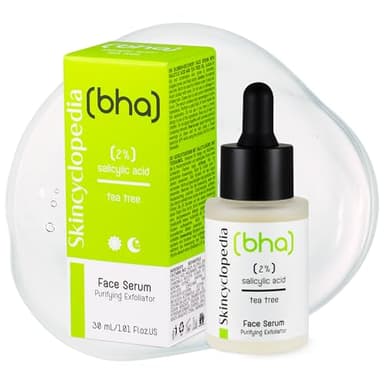 Skincyclopedia Sérum à 2% d'acide salicylique avec huile d'arbre à thé, niacinamide et zinc – Traitement de l'acné, points noirs et minimiseur de pores pour peaux grasses et mixtes – Exfoliant BHA