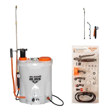 RURIS Pulvérisateur électrique Manuel RS 2000 avec Lance métallique, manomètre, 4 Buses universelles, poignée, Tuyau 1.2m et Accessoires, Orange